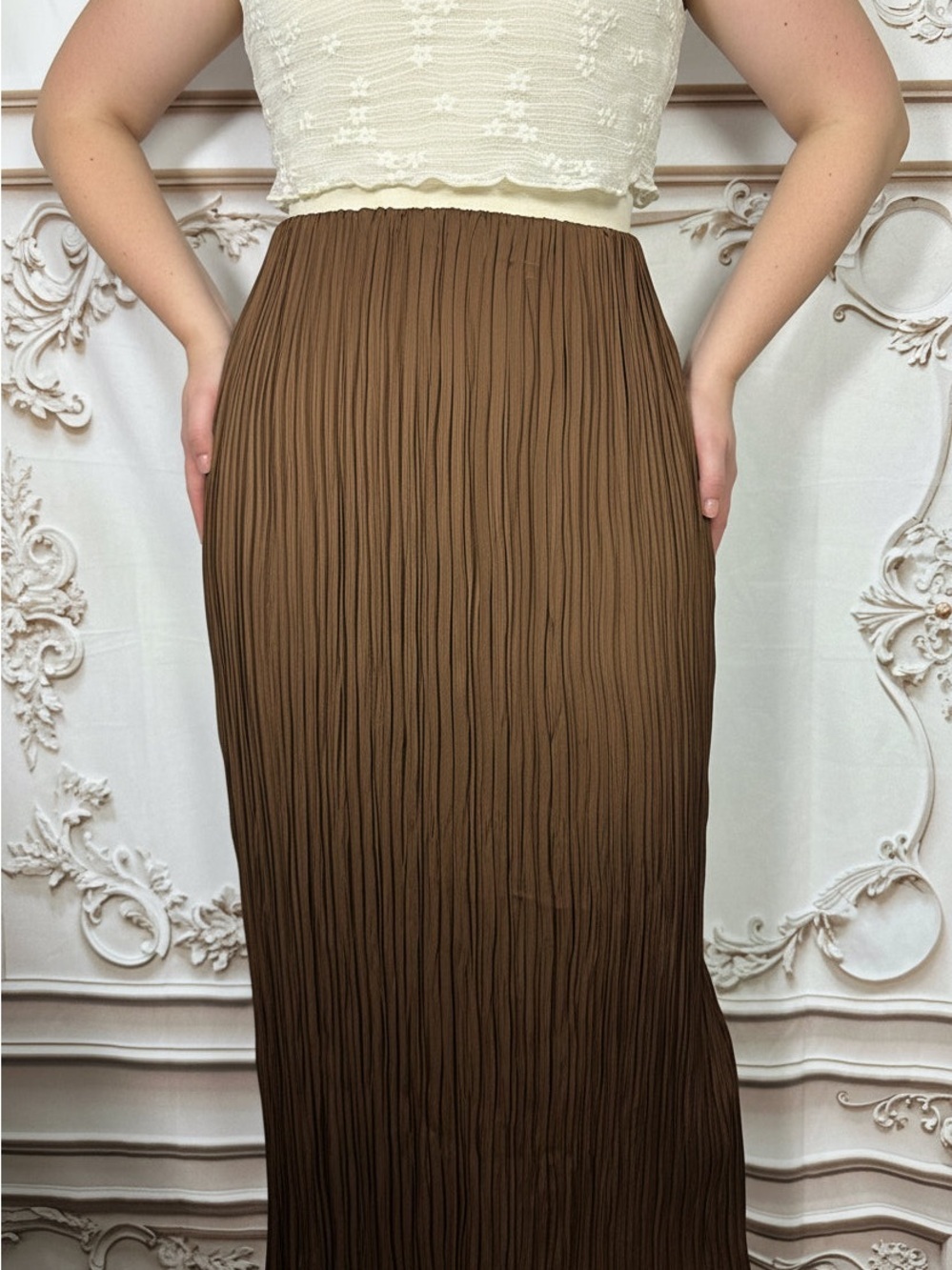 Lucy Paris Brown Pleated Maxi Skirt